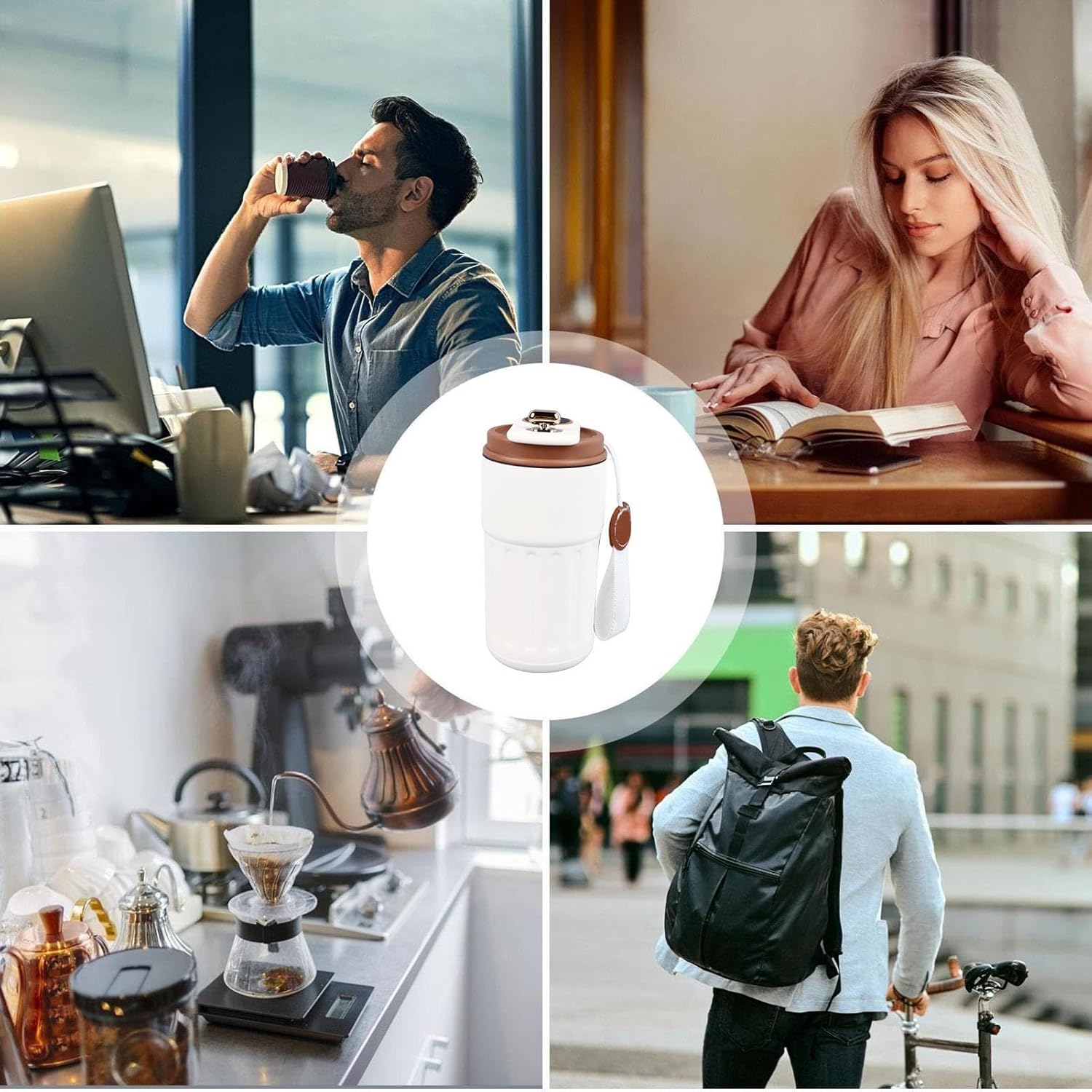 Insulated Smart Water Bottle with LED Temperature Display, Leakproof Lid, Stainless Steel Double Wall Vacuum Flask, Intelligent Coffee Cup, Hot Cold 6 Hours, for Travel Car