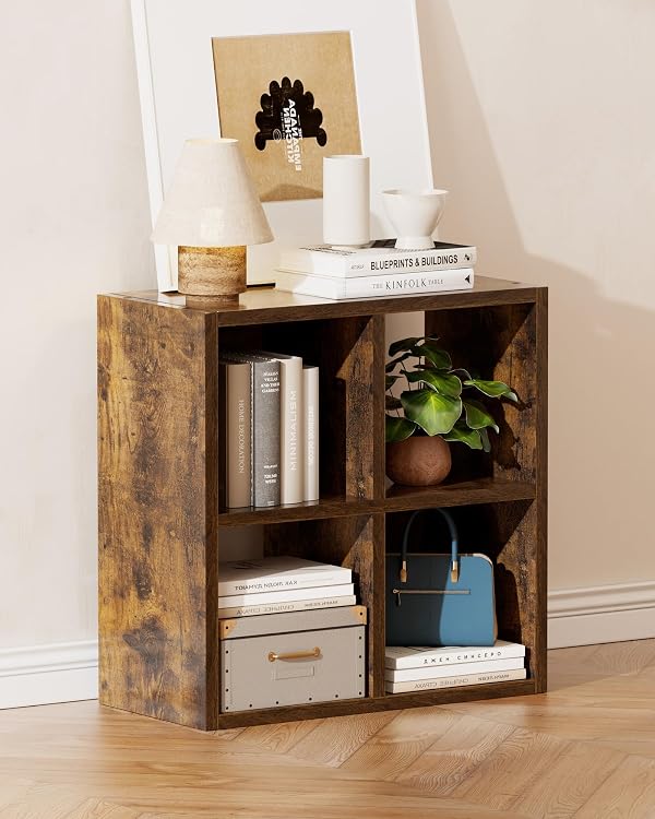 GTPLAYER 6-Cube Storage Organizer, Fits 11" Bins, Vertical or Horizontal Use, Opening Bookshelf, Partial Back Panels, Stackable Design Bookcase, for Closet, Bedroom, Home Office, Rustic Brown by GTPLAYER - Used condition - US$39.41