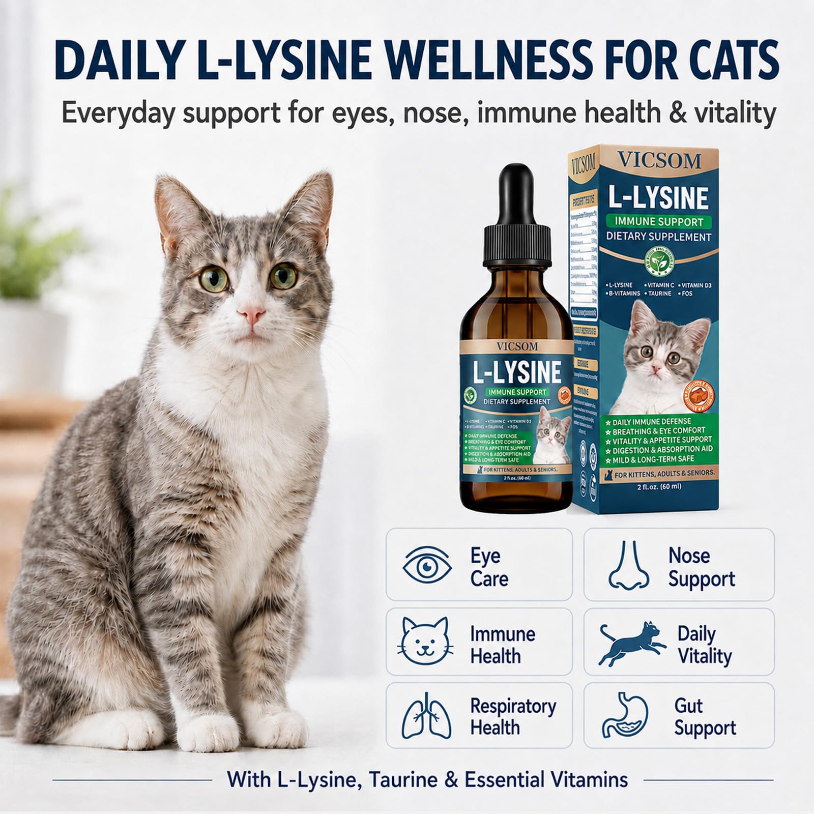 VICSOM L-Lysine for Cats, Cat Lysine Supplement Drops, Chicken, 2 Fl Oz — Amazon image 2