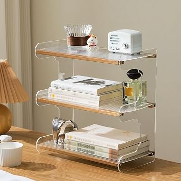 Acrylic Desktop Bookshelf - Dorm Open Desk Organizers, Multipurpose Desktops Display Rack, Small Tabletop Book Shelf for Computer Desk, Dressing TabletopA,L50*h37cm/l19*h14in