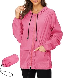 Women Rain Coats Lightweight Waterproof Outdoor Rain Jacket with Hood Packable Raincoats