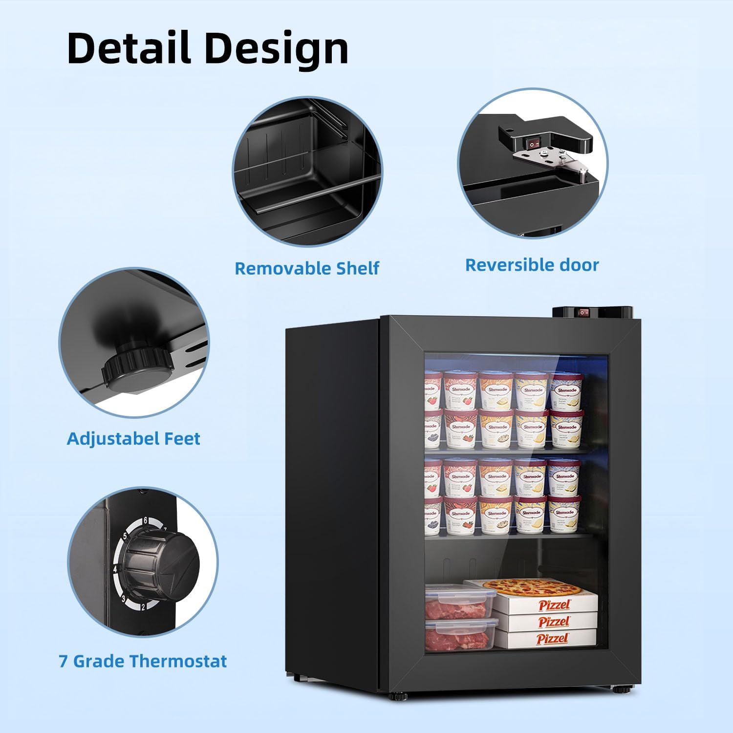 Antarctic Star 65L Upright Ice Cream Storage Unit, Compact Vertical Design with Mechanical Temperature Control(-10°F to -18°F), Medium Capacity for Home/Office/Dormitory Use, 115V/60Hz