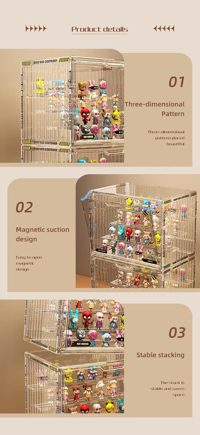Blind Box Storage Display Stand Dustproof Acrylic Doll Box Transparent Display Case（Small-11.77inch） (Transparent)