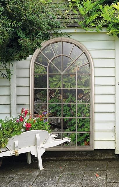 MirrorOutlet Large New Rustic Multi Panelled Arched Window Garden Outdoor Mirror5ft3 x 3ft / 160cm x 91cm,GMA022, Brown