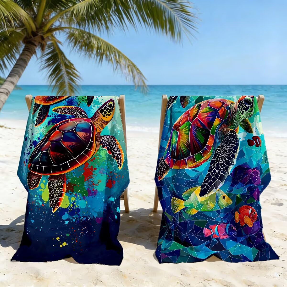 Juego de 2 Toalla Playa Grande 100x200 cm, Secado Rapido Toalla Microfibra Gimnasio, Antiarena Toallas de Playa Tortuga Marina, Grande Ligera Compacta Toallas Microfibra Mujer Hombre para Viaje -4376