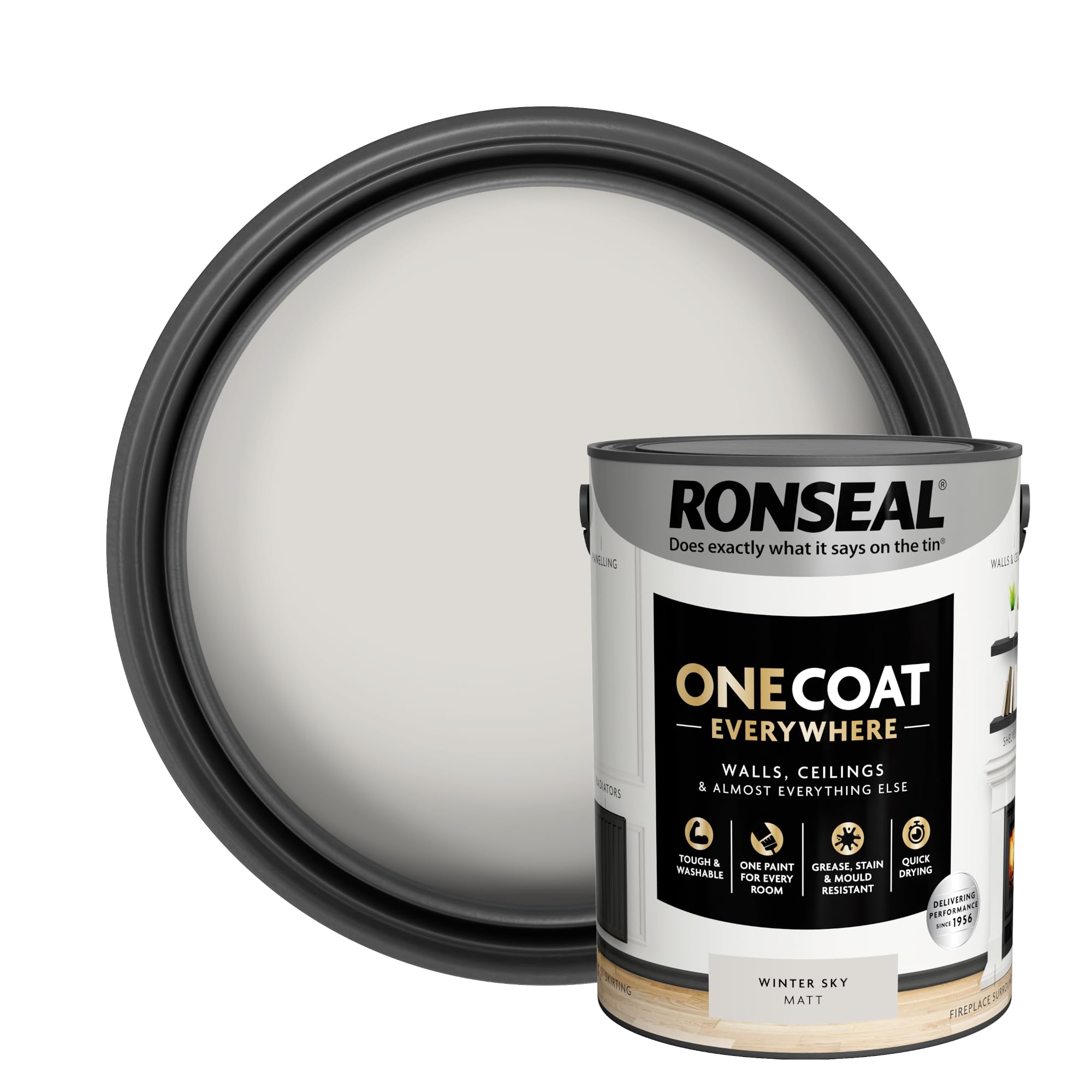 RONSEAL One Coat Everywhere Paint Winter Sky Matt 5L – Durable Interior Paint for Walls & Ceilings Smooth Finish Quick Coverage Ideal for Easy Home Projects