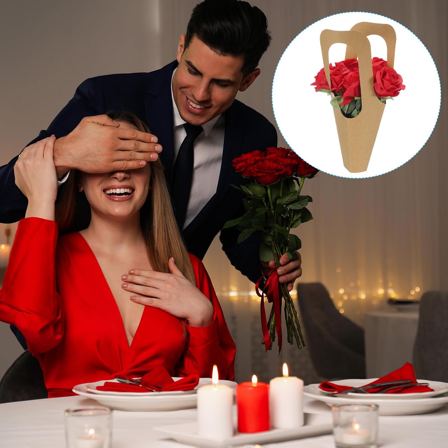 PATIKIL Kraft Paper Flowers Gift Bags, 25 Pack Bouquets Bags with Handle Floral Wrapping Sleeves Gift for Wedding Graduation Party
