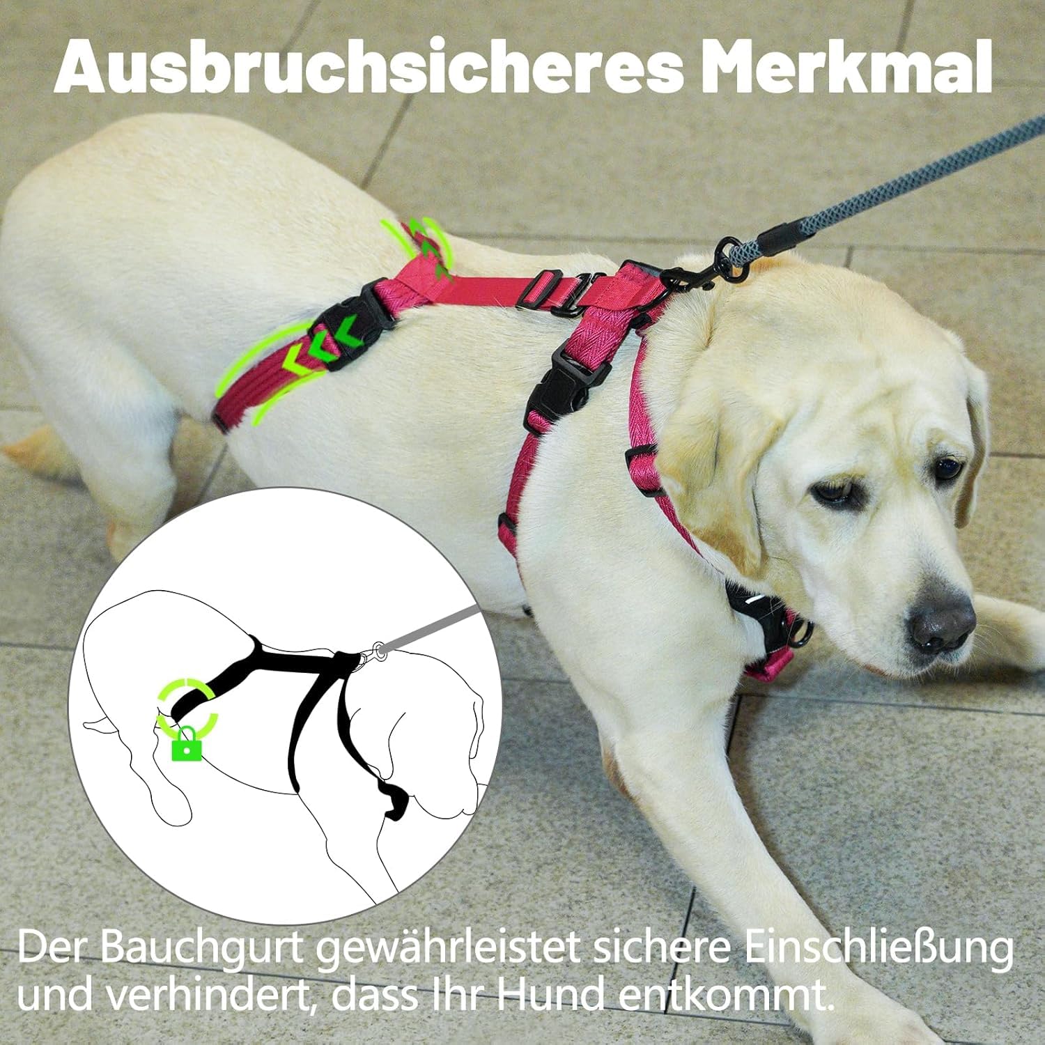 Sicherheitsgeschirr Hund, Anti Zug Hundegeschirr, Panikgeschirr für Hunde, Ausbruchsicheres Geschirr Hund, Verstellbare, Atmungsaktiv Weste für kleine, mittelgroße und große Hunde (Rosarot,M)