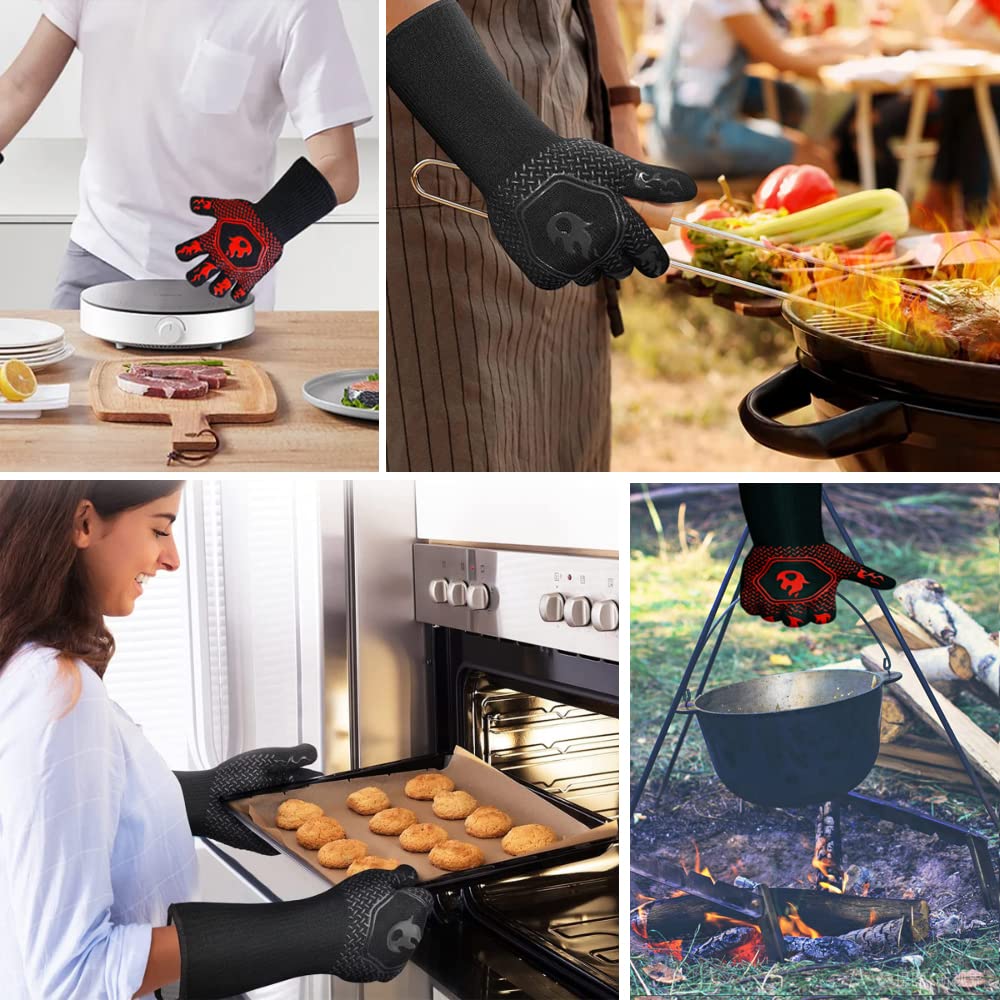 Guanti Da Barbecue Resistente Al Calore | Fino A 800°C | Antiscivolo | Per Griglia E Forno | Rosso - Foto 4