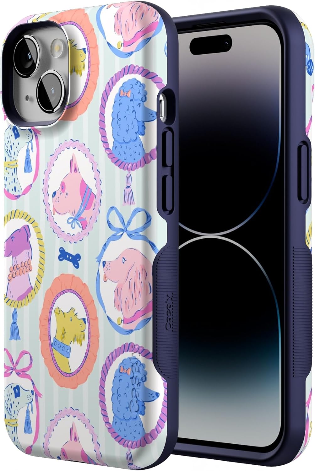 Casely iPhone 14 Case | Chateau Pups | French Dog | Bold Protective Design | Compatible with MagSafe