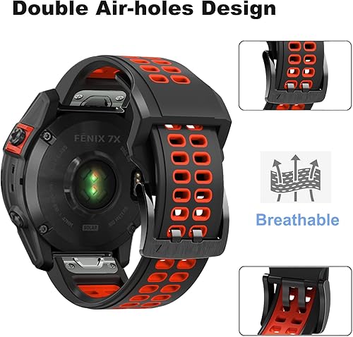 Miniatura 3 de Threeeggs Correa de reloj Quickfit de 1.024 in para Garmin Fenix 7X 6X 5X, correa de silicona para Fenix 8 2.008 in, Fenix 33 Sapphire, Descent Mk1,