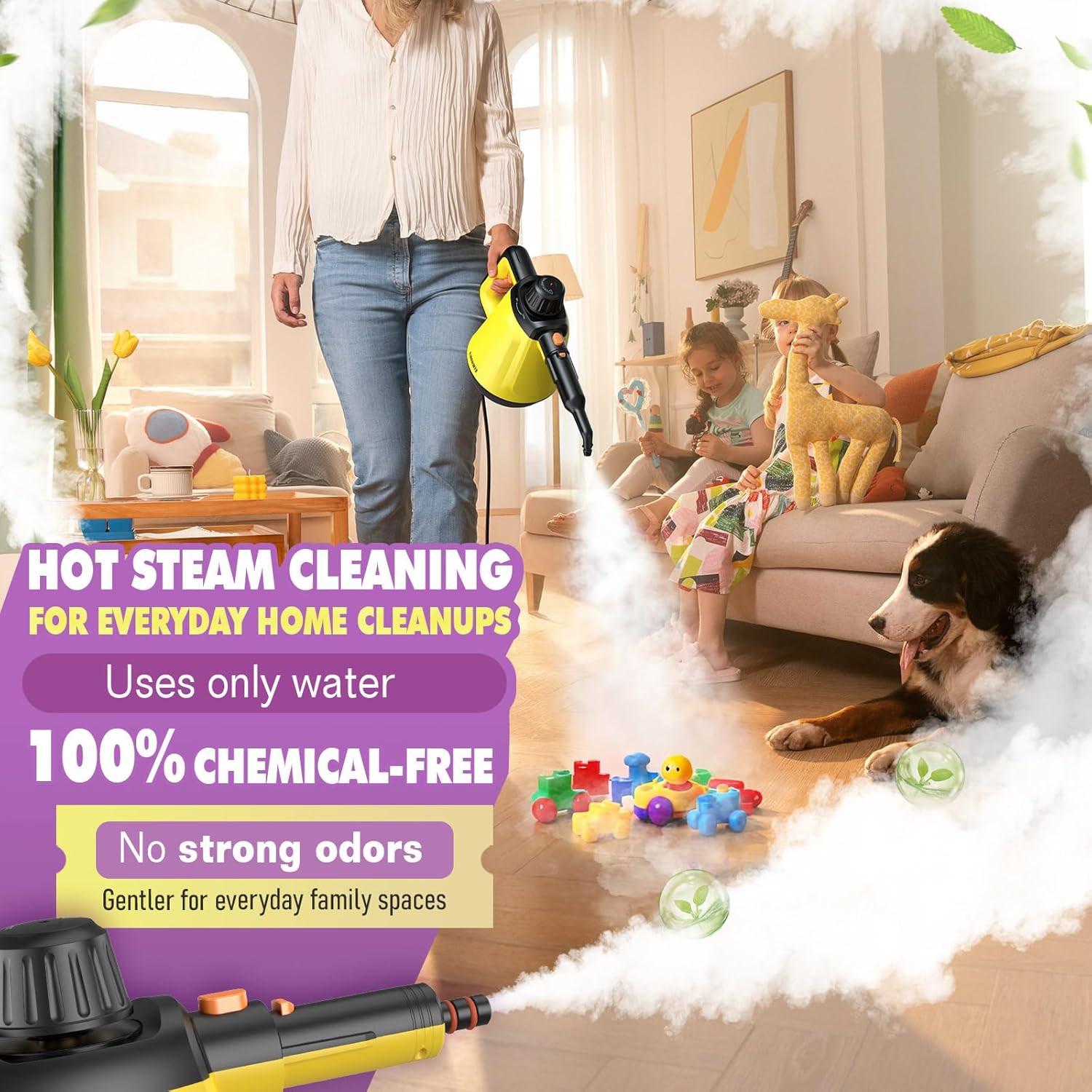Steam Cleaner, Deep Cleaning Steam Cleaner for Home, 1200W Handheld Steam Cleaner with 10 Tools, Natural Steamer for Cleaning, Handheld Steamer for Bathrooms, Kitchens, Windows, Shower, Grout,Tile,Car - Image 5