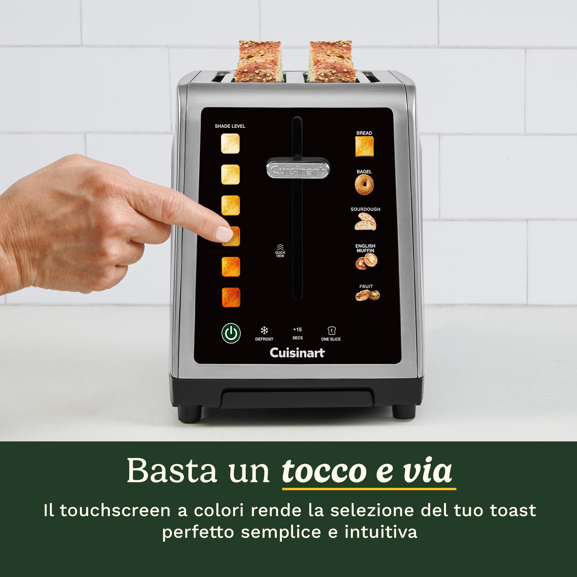 Cuisinart SimpliTouch XL Tostapane 2 fette | Fessure extra-large | Display touch a colori | High-Lift QuickView™ | Programmi pane, bagel, muffin | Funzioni scongelamento, boost +15s | Acciaio inox