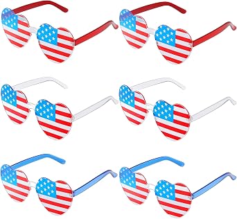 6Pcs 4th of July Sunglasses Bulk, Rimless Patriotic Independence Day Glasses Accessories for Adult Men Women