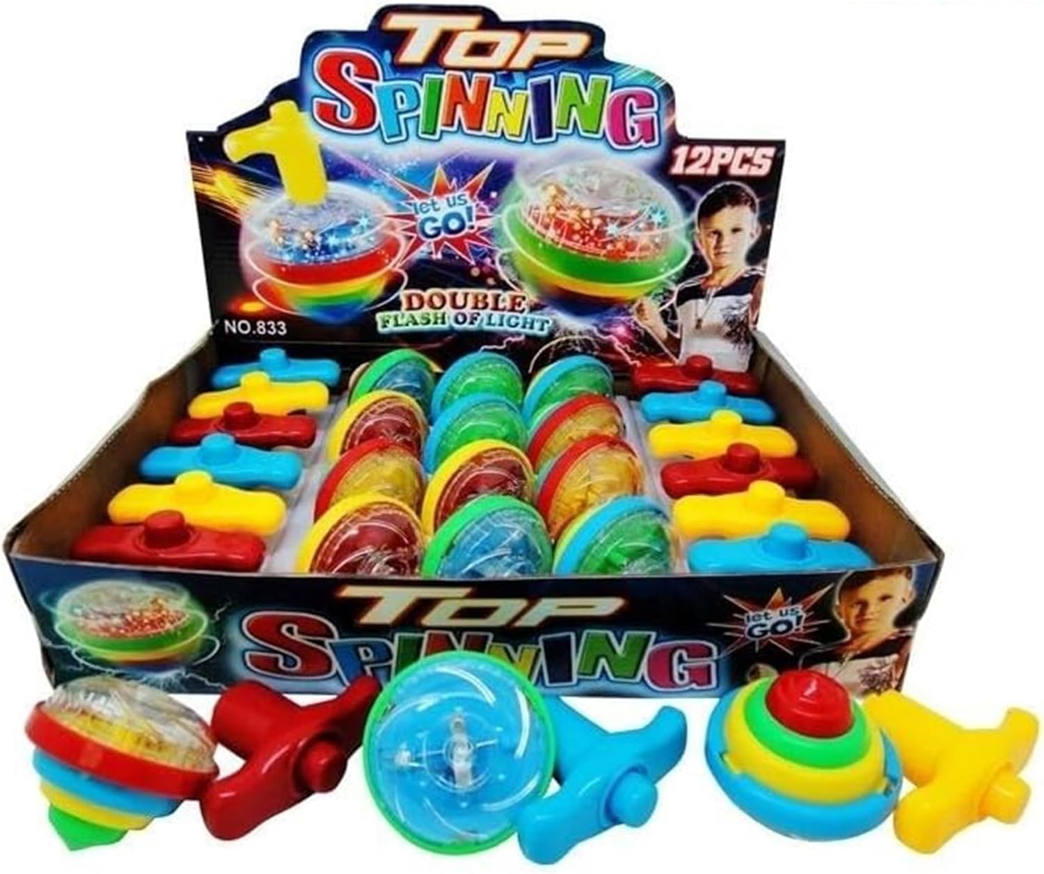 Toysery Light Up Spinning Tops Gyroscope Spinner Toys with Flashing LED Lights - 12 Pieces for Kids Birthday Goodie Bag Fillers for Boys and Girls Gift Bag Party Favors