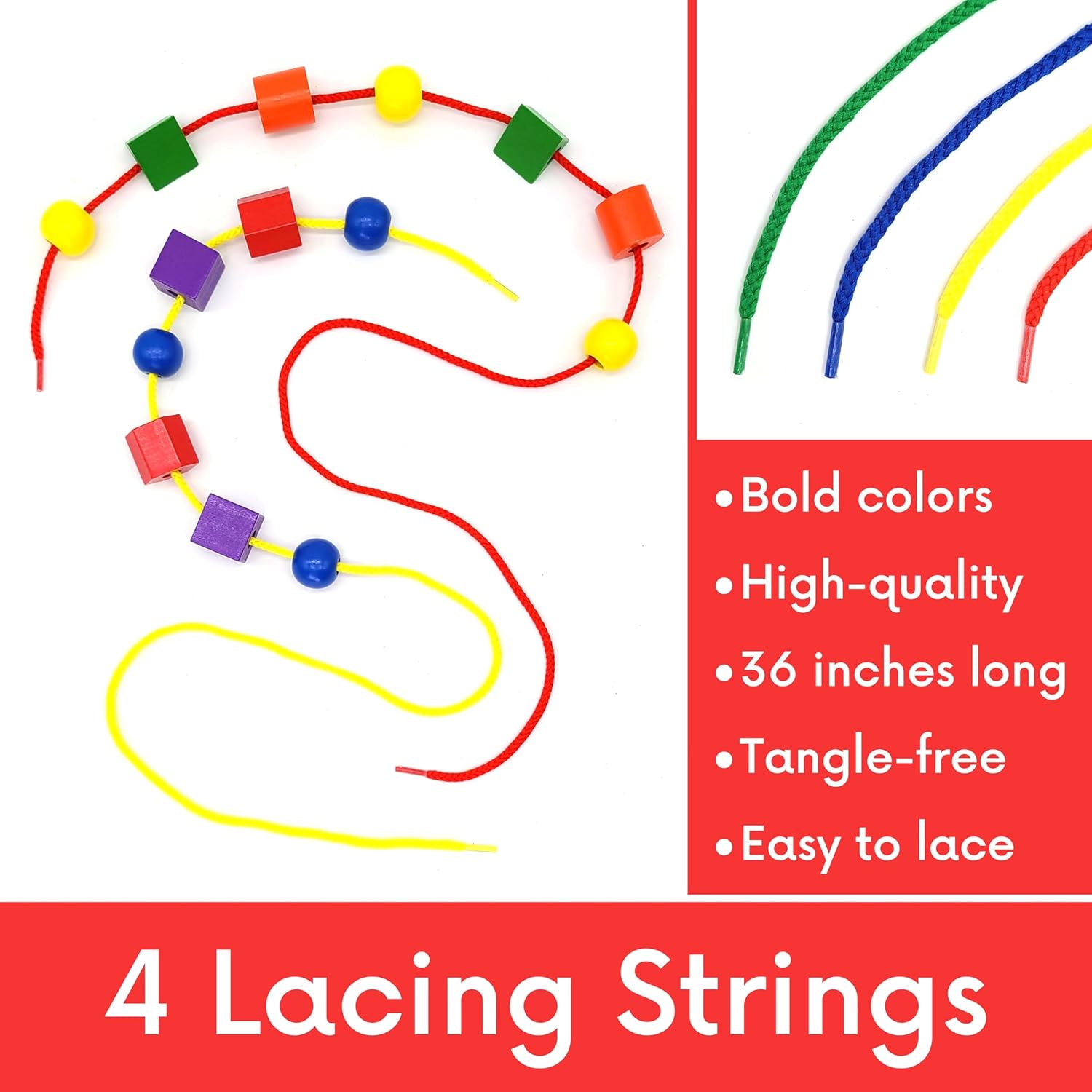 Wooden Lacing Beads for Toddlers 1-3 & 3-5 – 125 PCS with Storage Tub | Stringing Beads for Toddlers 1-3 & Fine Motor Skills Toy for Hand-Eye Coordination & Color Sorting Red image 5