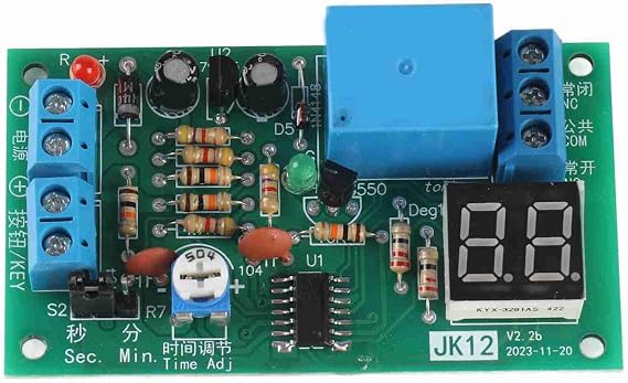 Timer Relay Module, Shutdown Relay Switch Module 1~99 Seconds/1~99 Minutes DC 12V High Wide Time Range Timer Module for One Relay