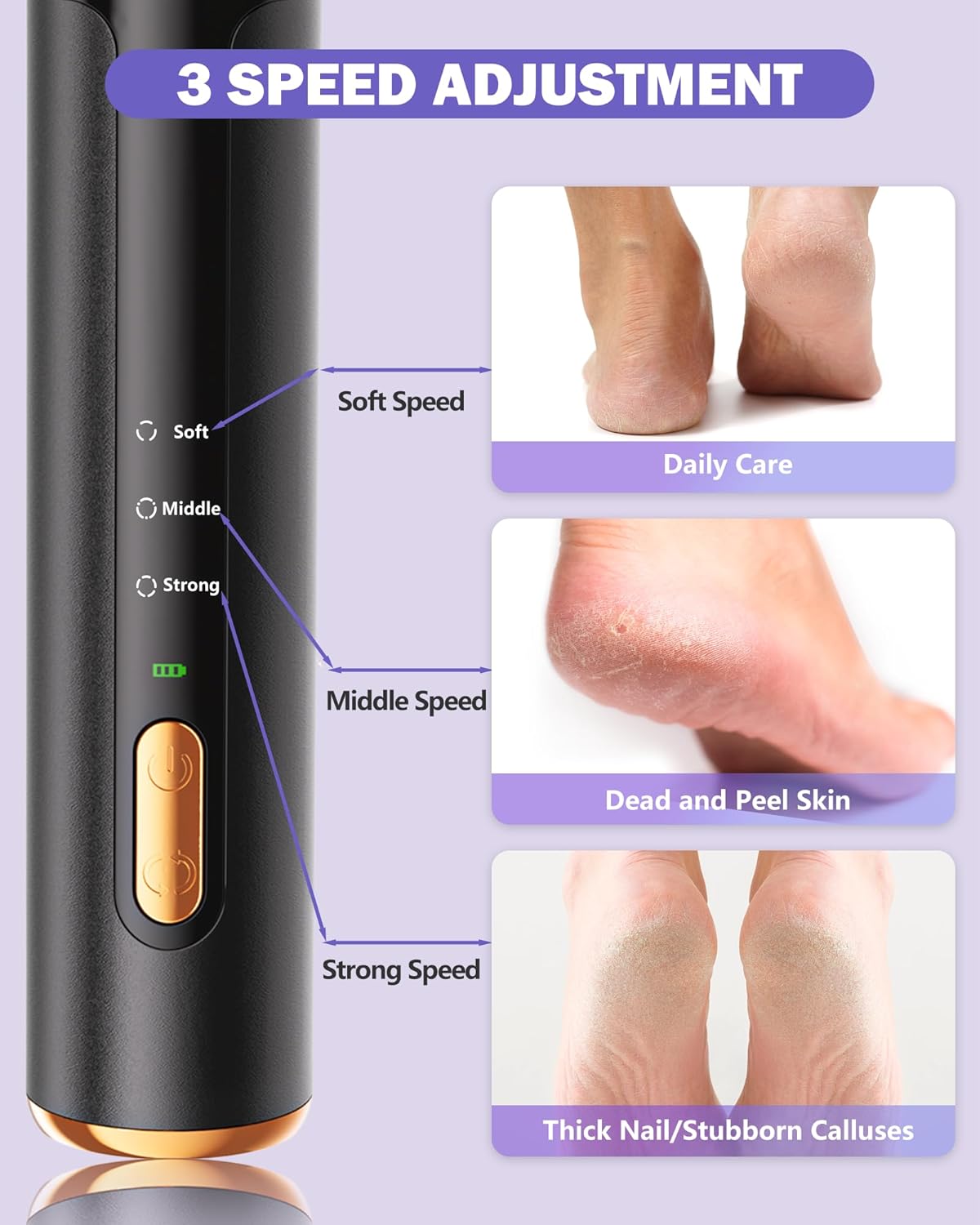 Electric Foot Callus Remover, Callus Remover for Feet with 60 Pcs Sandpaper Discs, Rechargeable & Adjustable Speeds LED Display, 2-in-1 Electric Foot File for Dead Skin Removal & Nail Care