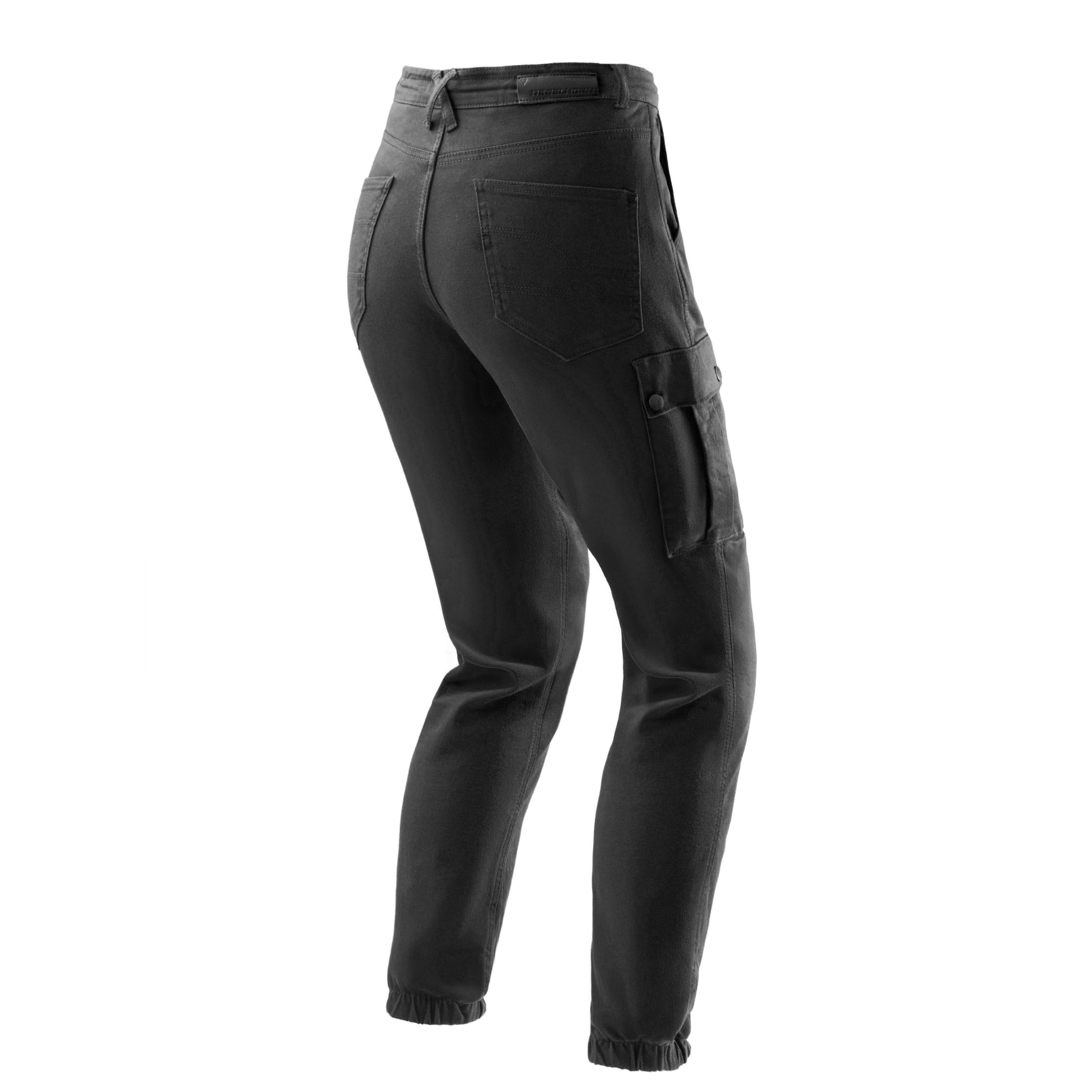 REBELHORN Faster Lady Motorradjeans Damen | Aramidfaser Futter | Knie und Hüftprotektoren Stufe 2 | Tasche für Steißbeinprotektor | Cargotasche | Tapered Fit