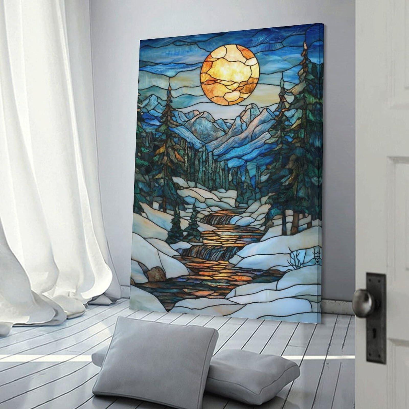 Junmoney Mountain Stream Wall Picture Print 20x30inch(50x75cm), for Lounge Decor, Offices Or Entryway Styling, Versatile Wall Decor for Many Rooms