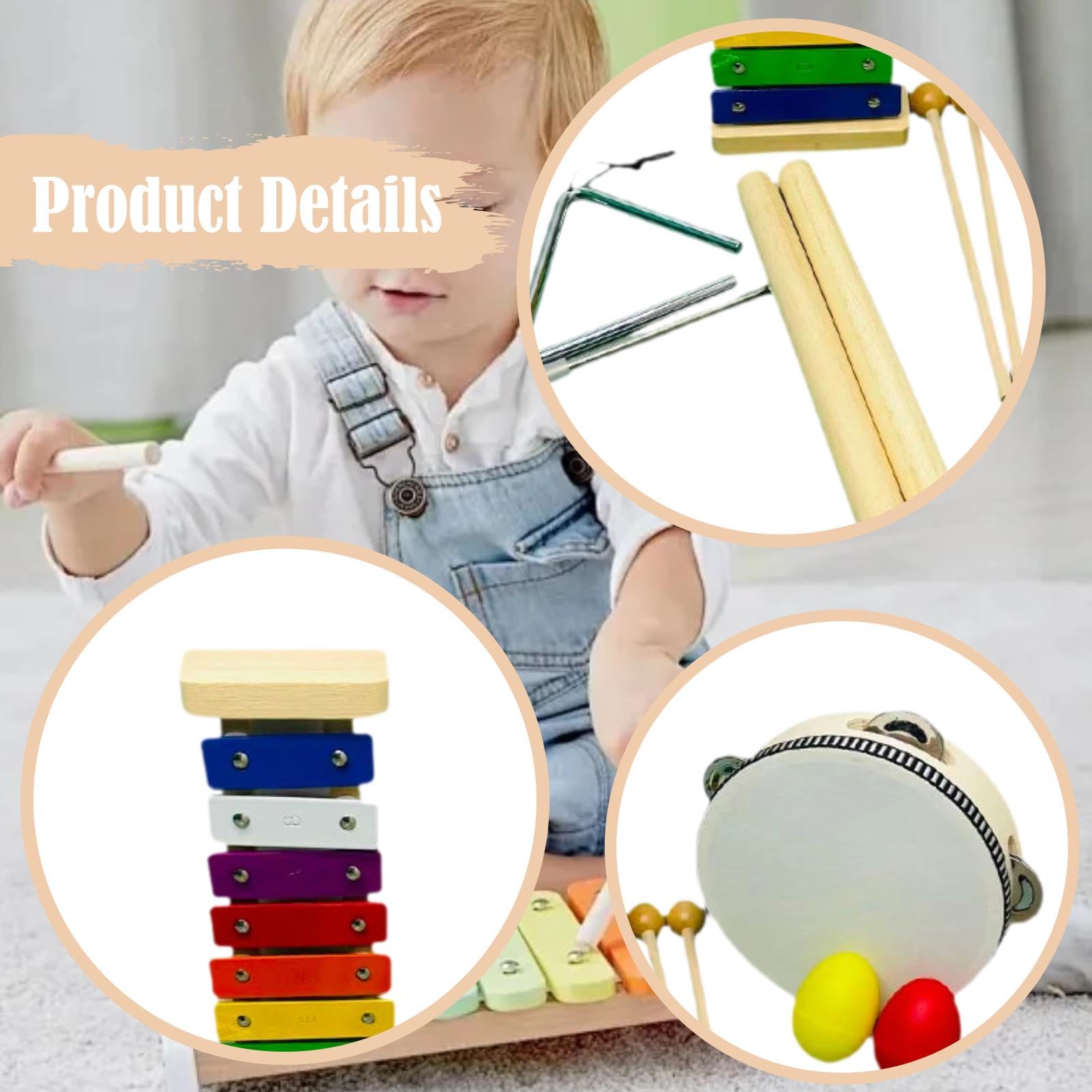 5 Piezas de Instrumentos Musicales Infantiles: Xilófono, Cumpleaños para Niños Y Niñas de 1 a 3 años.