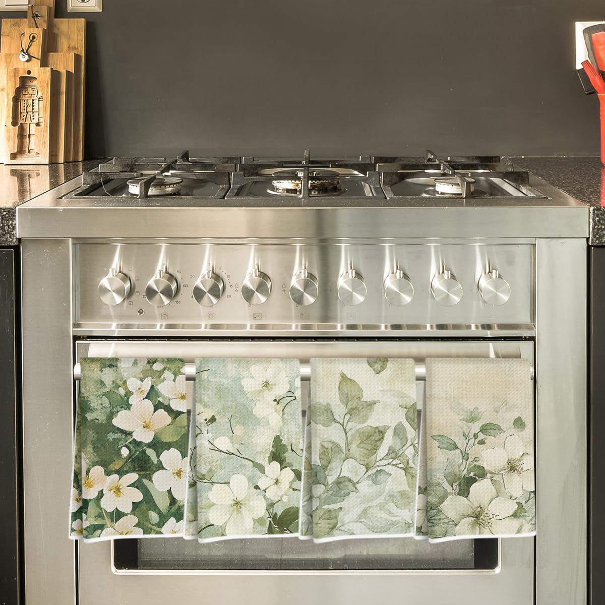 Jztco 4 Pcs Vintage Flower Kitchen Towels, Rustic Decorative Absorbent Microfiber Dish Cloth Tea Towel, Durable Waffle Hand Towels for Farmhouse Home Bathroom, Housewarming Gifts - Image 3