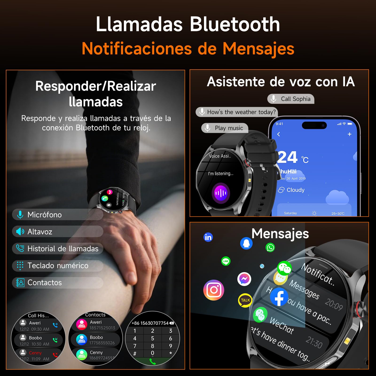 Reloj Inteligente Hombre Mujer con Llamadas Bluetooth, 1.43'' AMOLED Smartwatch con 100+ Modos Deportivos Pulsera Actividad para Android iOS (Negro)