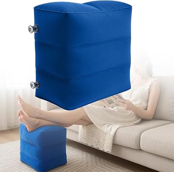 Inflatable Foot Rest Pillow, Height Adjustable Leg Elevation Cushion for Airplane Travel, Car, Office, and Home Use Foot Stool for Elderly, Bedridden, and Long Flight Comfort, 1 Pcs