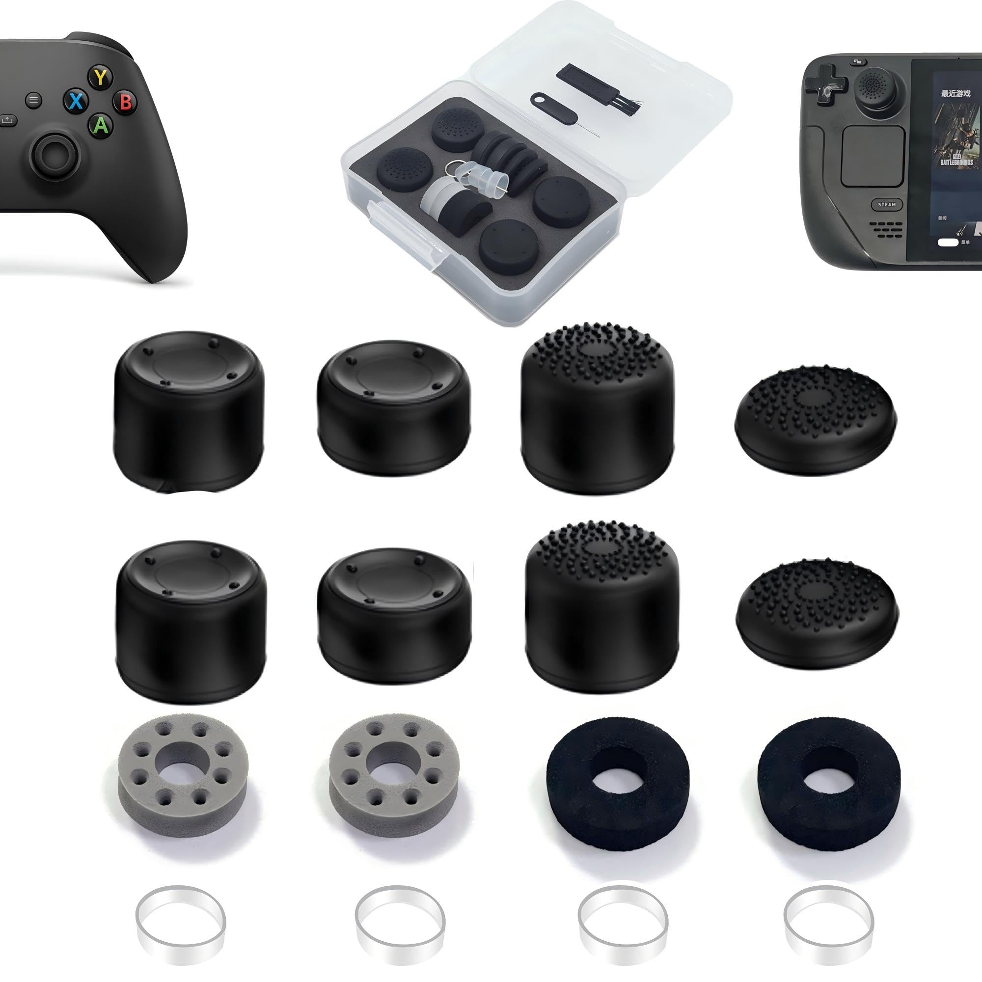 FPS Thumb Grip Caps Set for Xbox One (Series X, S) Controller Stick Caps Silicone Thumbsticks Grips Joystick Caps for Steam Deck, Precision Rings for Xbox,Black&amp;Transparent&amp;Grey Set(16pcs)