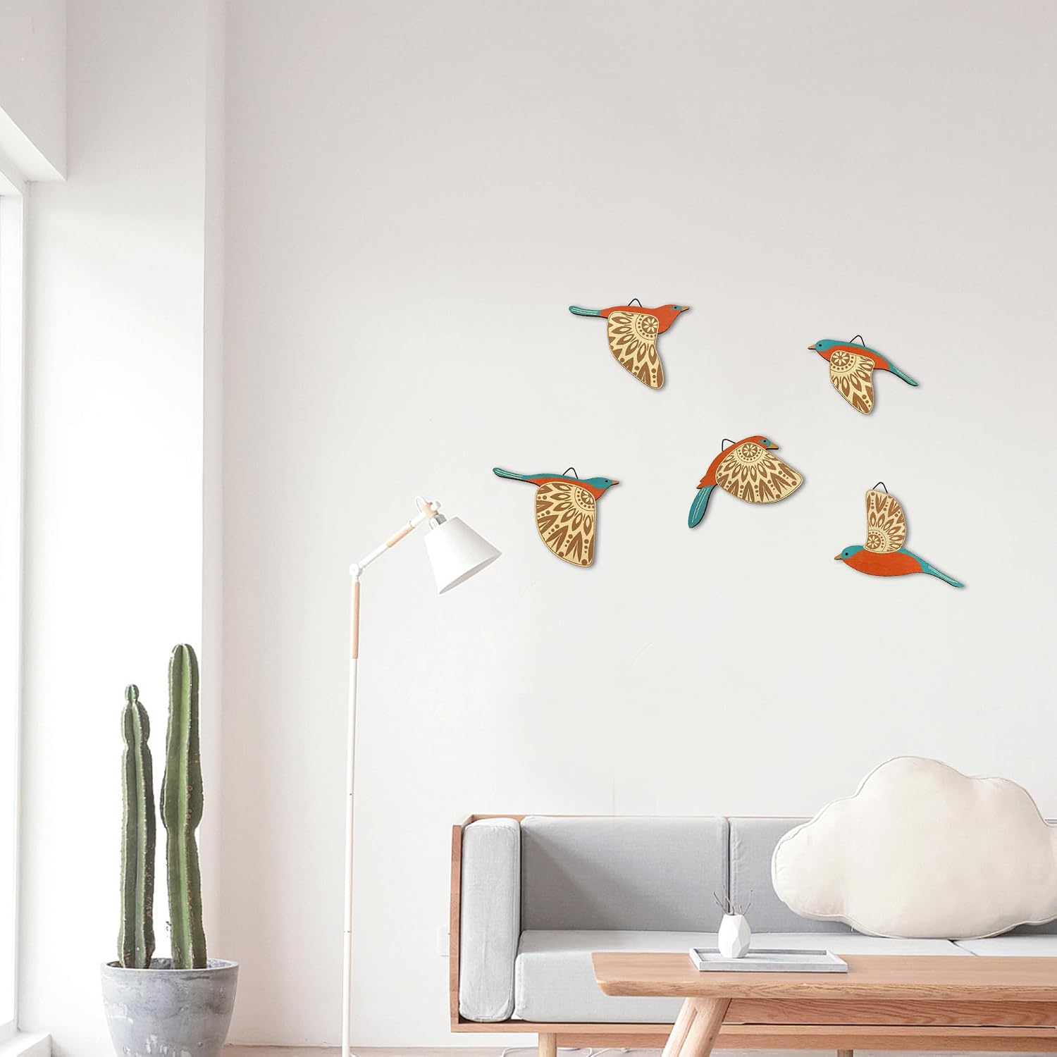 Vumyhuby 5 Pcs Wooden Bird Wall Art Decor folk Birds Art Decor,Teal