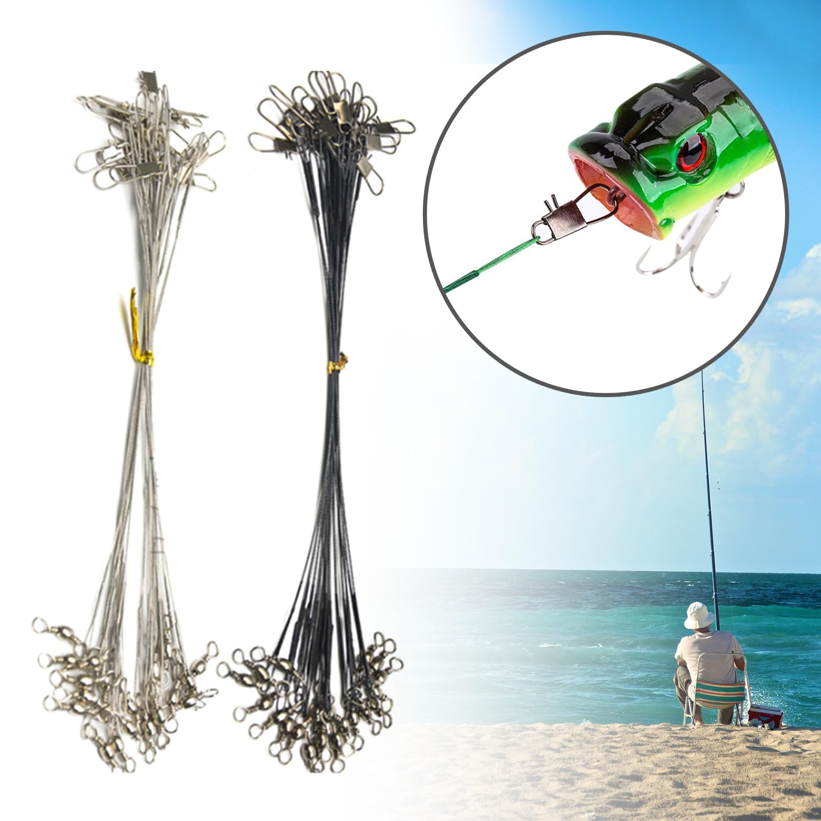 Wire Traces Fishing Leader with Swivels Fishing Line Steel Wire with Swivels Buckled Fishing Line for Lures Baits Hook Fishing Leader Set