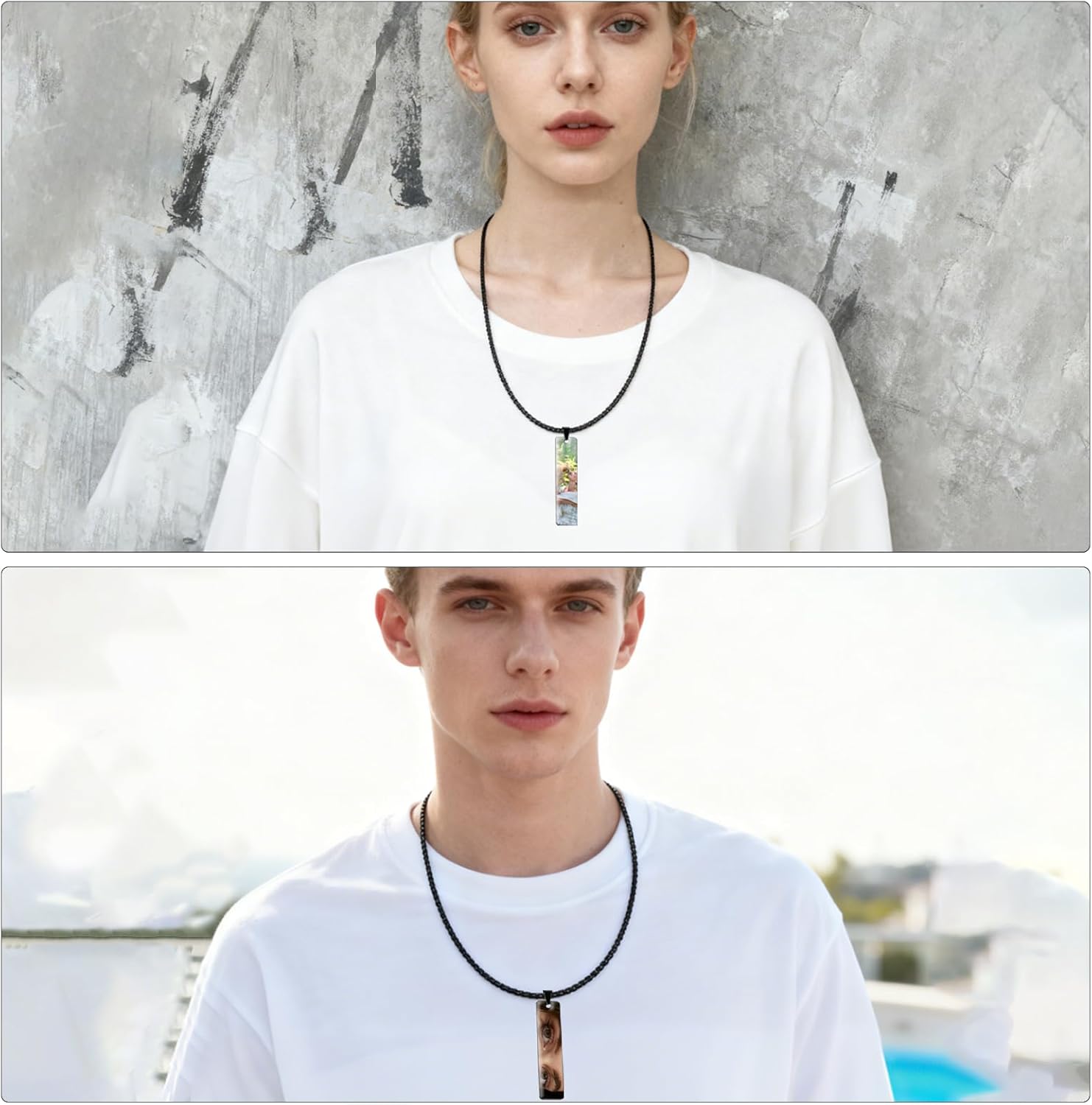 QYH Custom Couples Necklace with Picture - Personalized Couple Photo Necklace Double-sided Engraved Text Stainless Steel Customized Valentines Gifts for Loved One - Image 5