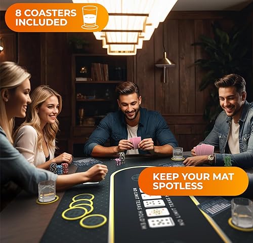 Miniatura 10 de Newverest Mesa de póquer de 70 x 35 pulgadas, tapete de póquer Texas Hold'em para noches de juego en casa de hasta 10 jugadores, casino Tela