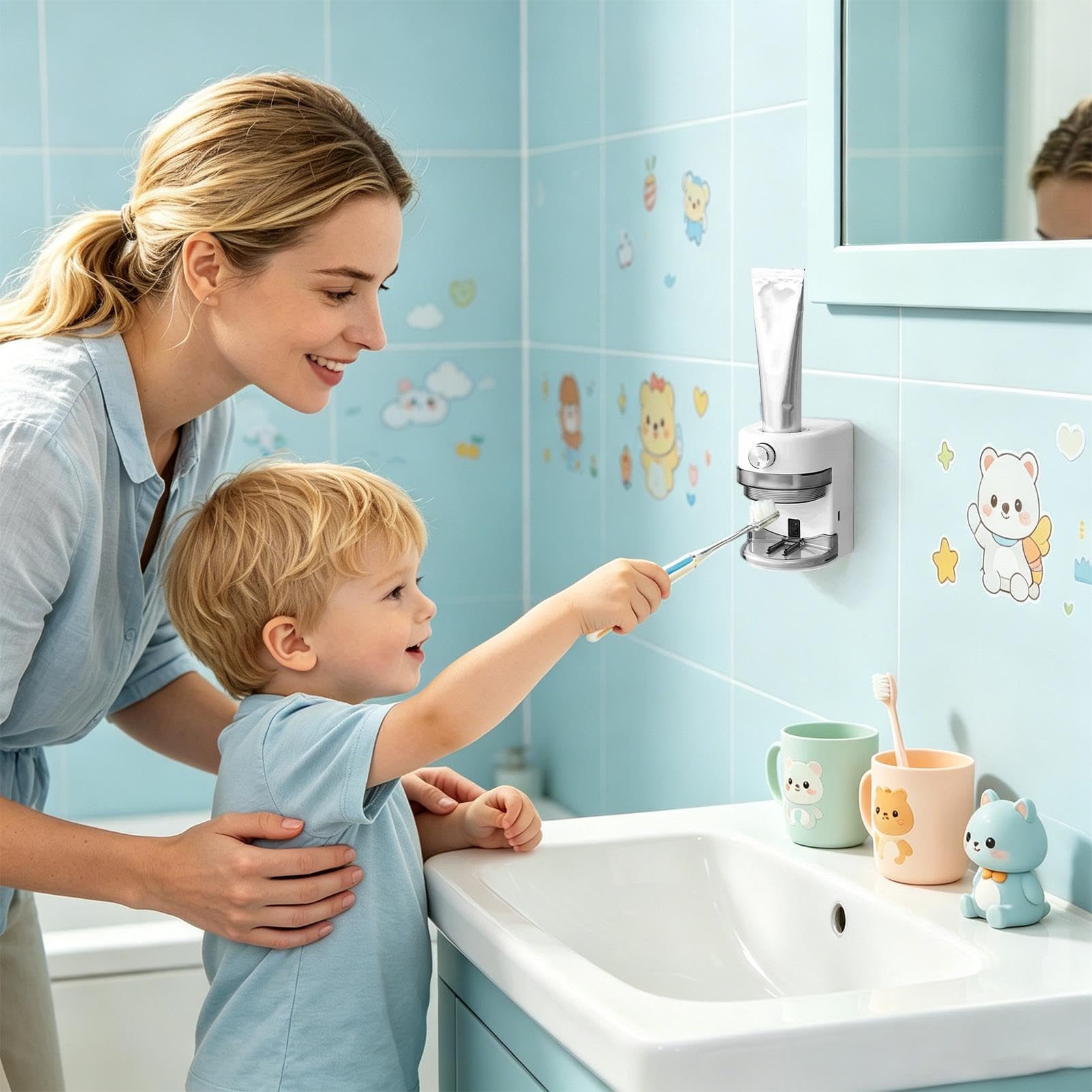 Distributore di Dentifricio Accessorio da Bagno con Fissaggio a Parete | Spremi il dentifricio e portaspazzolino Adatto a dormitori, appartamenti, case, hotel e interni