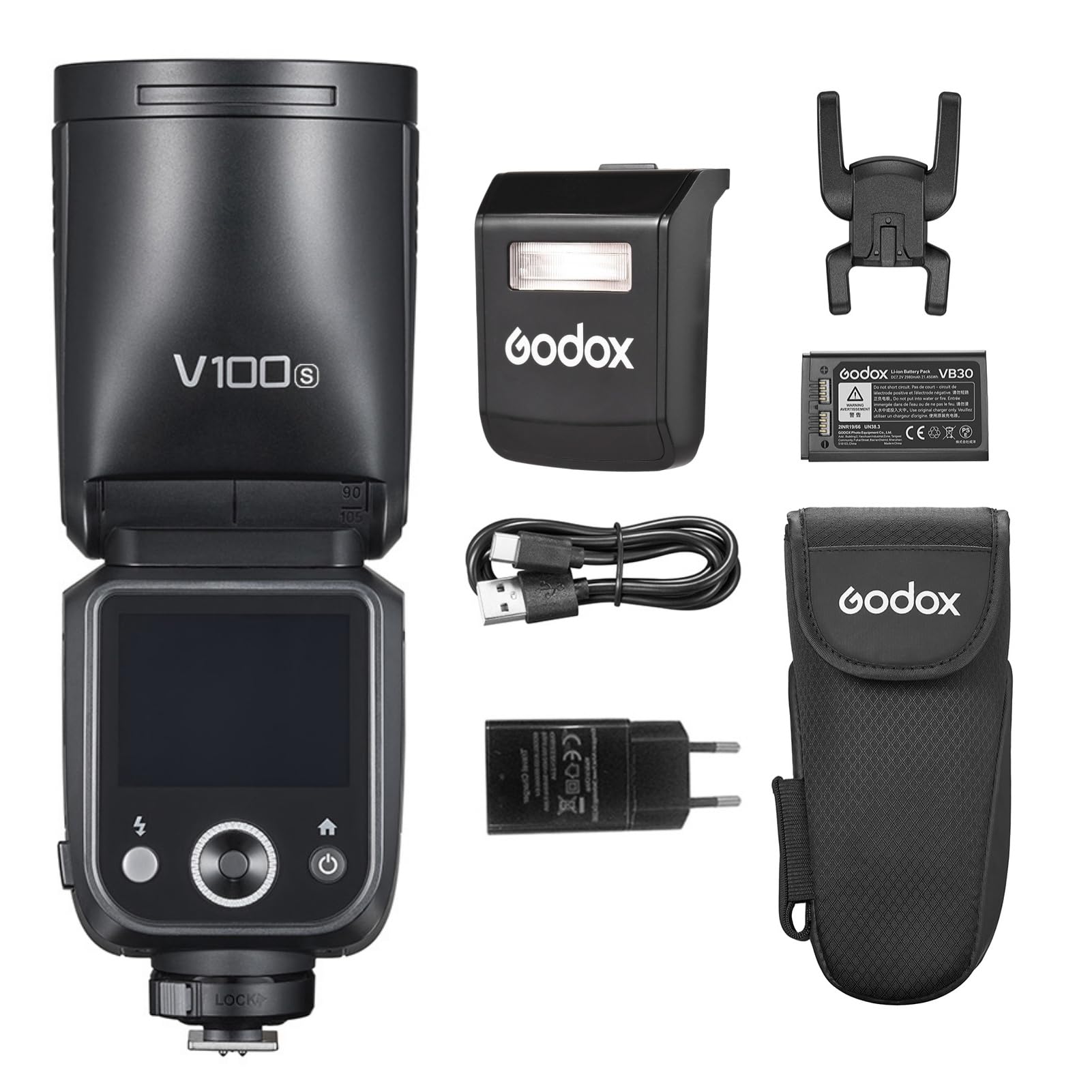 Godox V100S Flash per fotocamera wireless Testa rotonda Flash TTL Speedlite 100 Ws Schermo di controllo touch Lampada di modellazione LED integrata con Sub Flash staccabile Sostituzione per Sony