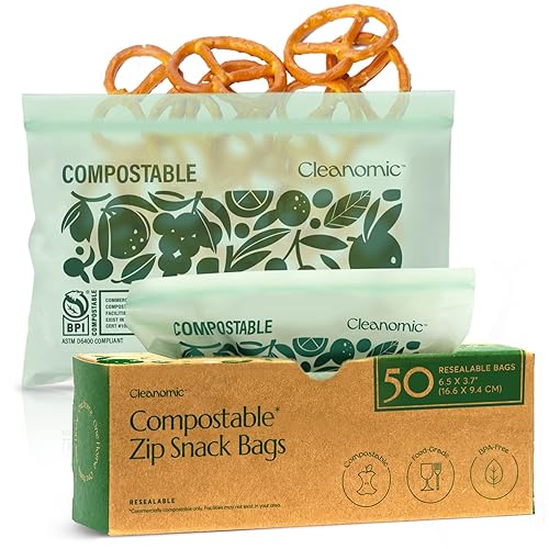 Cleanomic Compostable* Snack Size Food Storage Bags (50 Eco Zip)