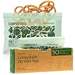 Cleanomic Compostable* Snack Size Food Storage Bags (50 Eco Zip) Freezer and Leak Proof, Also Available Gallon, Quart and Sandwich Size Bags