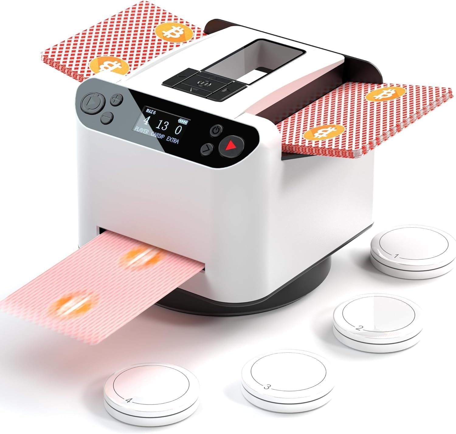 Automatic Card Shuffler and Dealer, 360° Rotating Card Shuffler, 2-Deck Card Dealer Machine with 4 Buttons, 1-8 Players for UNO Texas Hold'em Blackjack Poker, Phase 10, Skip-Bo, Rummy