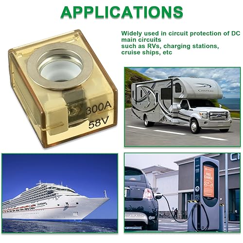 Miniatura 3 de SIGANDG Fusible terminal 300 AMP Fusible de batería clasificado marino 58V DC Max IP66 impermeable MRBF fusible 300A