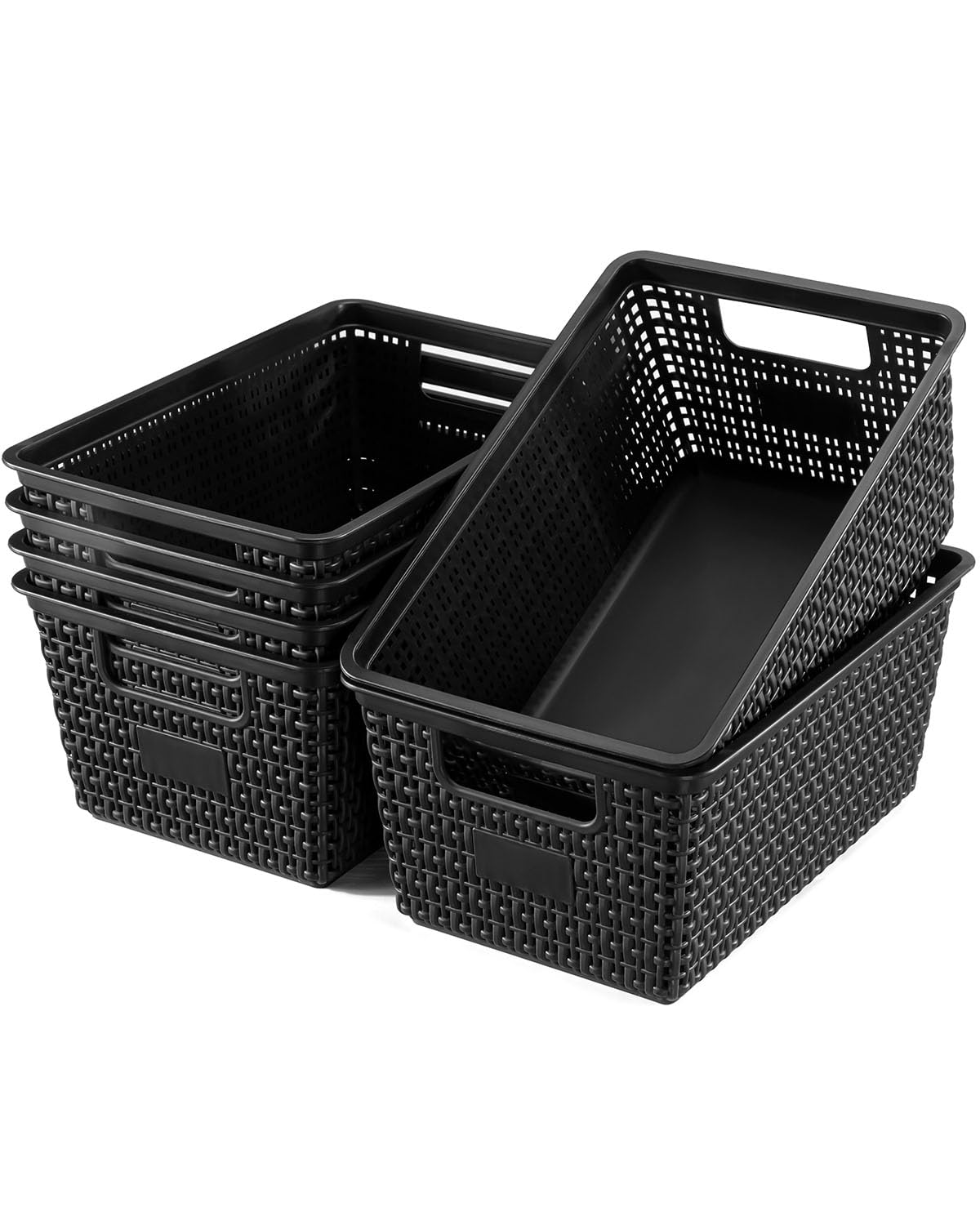 Set of 6 Baskets For Organizing, Plastic Storage Bins and Small Basket for Organization and Storage Shelves Drawers Desktop Closet Playroom Classroom Office, Black