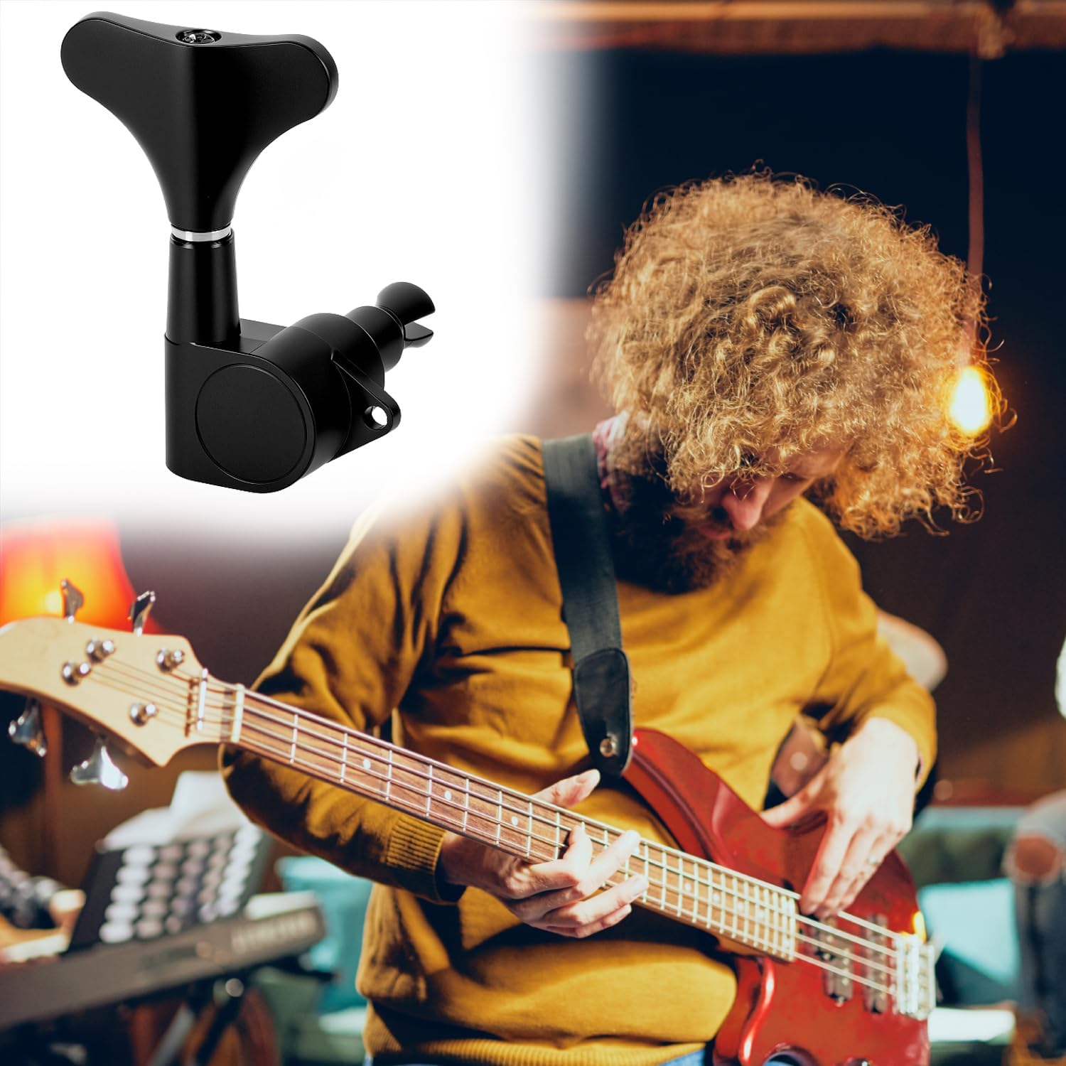 QWORK Guitar Bass Tuners - Metal Tuning Pegs Keys (2L + 2 R) - Ratio Headstock Sealed Machine Head