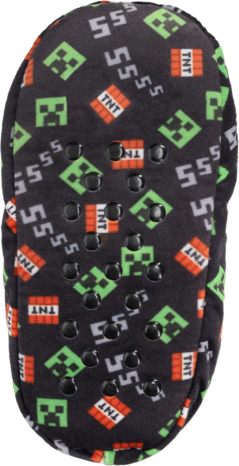 Minecraft Sock Slippers for Kids, Allover Creeper Video Game Print, Black, Little Kid/Big Kid - Image 5