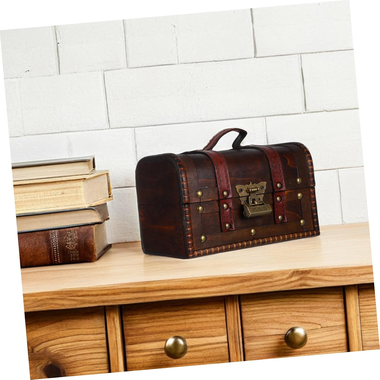 Vintage Treasure Chest Box with Lock Decorative Antique Stash Chest for Jewelry Keepsakes Miscellaneous Items for Pirate Theme Events Home Decor Dark Brown