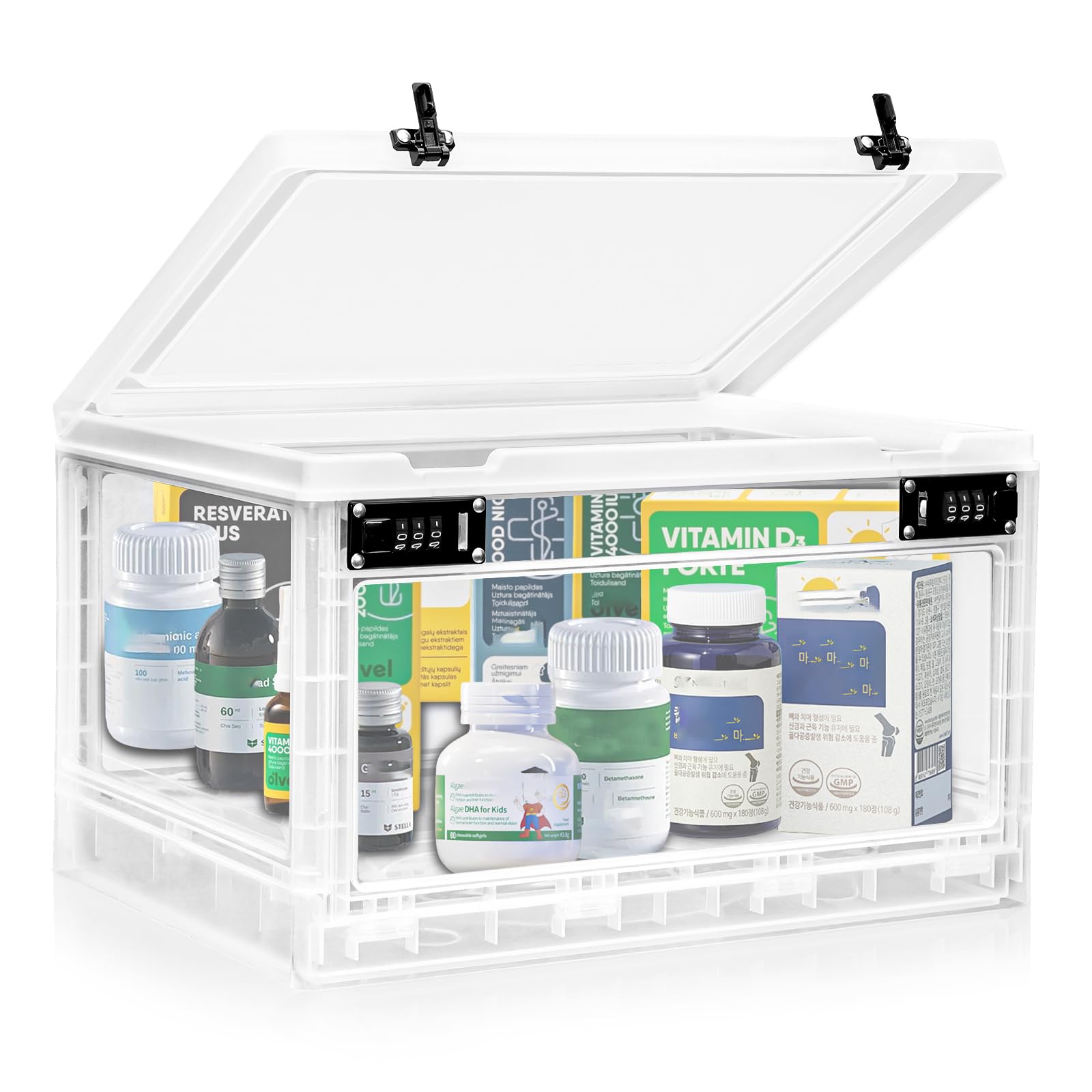 Large Medicine Lock Box with Dual 3-Digit Combination Locks 24L Lockable Storage Box for Medication Snacks Phone and