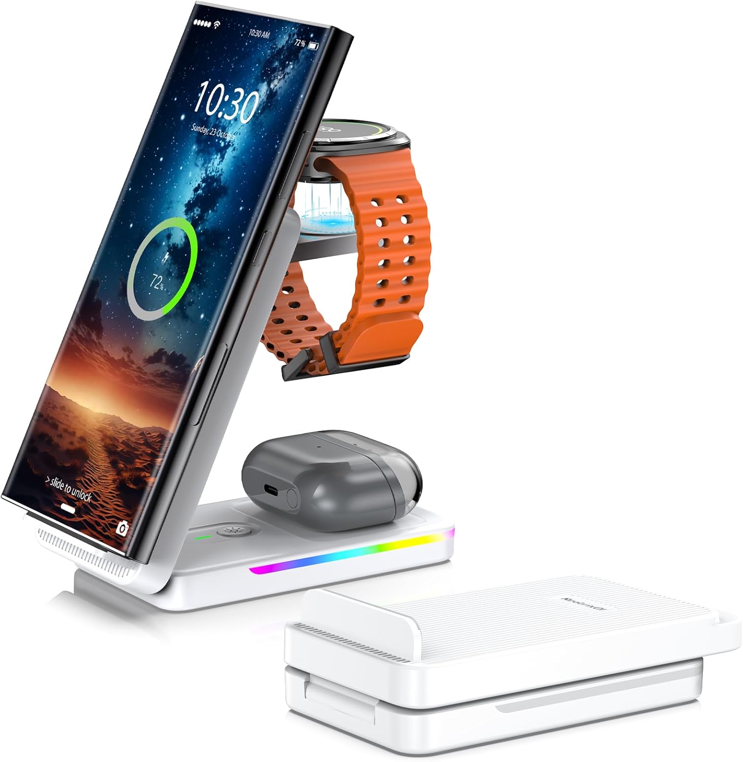 Wireless Charger for Samsung, Foldable Travel Charger for Samsung Galaxy S25 Ultra/S24/Z Flip 6, Samsung Watch Charger for Galaxy Watch Ultra/7/6, Wireless Charger for Galaxy Buds