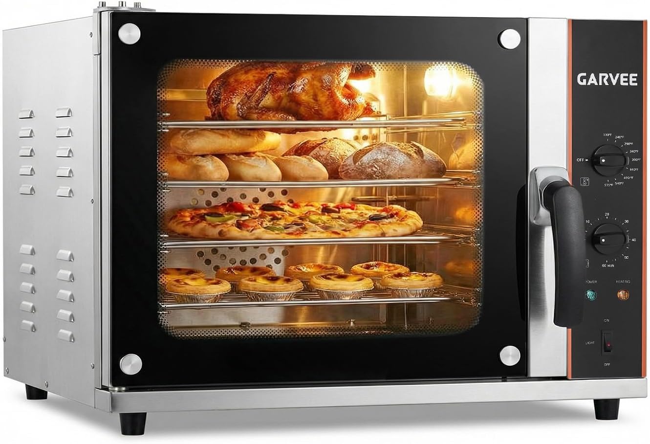 Garvee Commercial Convection Oven Countertop, 68L/60Qt, 1750W Toaster, 4-Tier Electric Oven w/Front Glass Door, Trays Wire Racks Clip Gloves, 120V