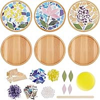 WEBEEDY DIY Mosaic Craft Kit: 3 Flower Bamboo Coasters with Mixed Glass Tiles for Adults Beginners - Handmade Home Decor Gifts