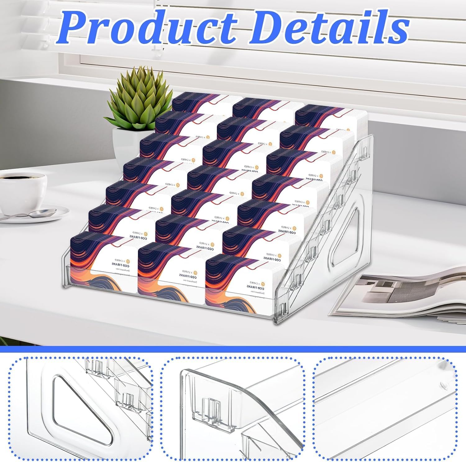 2 Pack 7 Tiers Acrylic Business Card Holder for Desk 21 Slots Acrylic Card Holder Display Premium Cards Stand for Workspace Multiple-Clear Plastic Display Holder for Office Men and Women