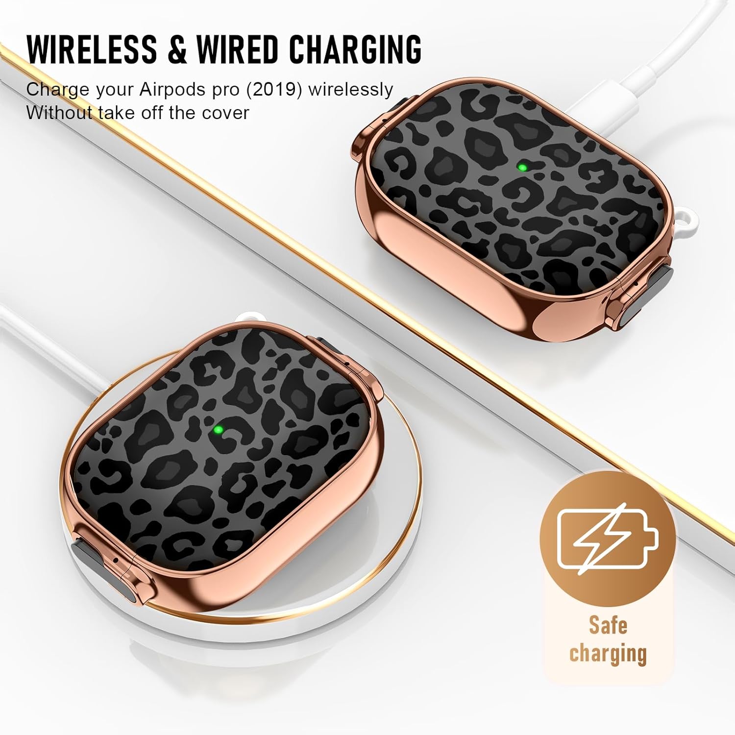 Maxjoy for Cute Airpods Pro 2 case with Safety Lock,Compatible Airpods Pro Case 2nd/1st Gen,for Leopard Print AirPods Case Coverfor Women Girly with Keychain-Black - Image 2