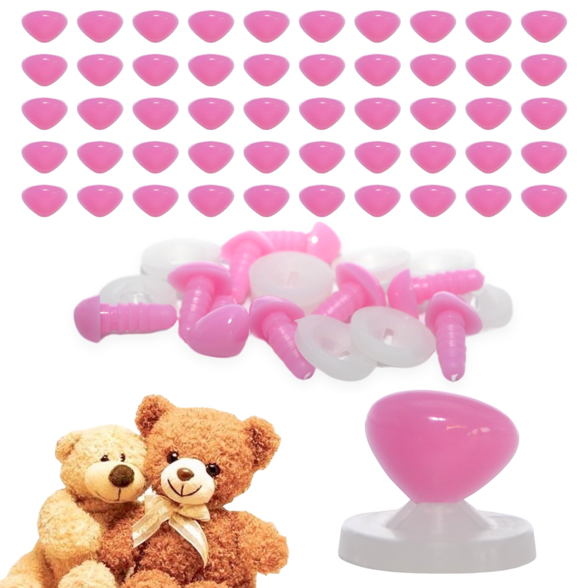 celloexpress 10mm x 8mm Carnation Pink Triangle Noses Plastic Backs (Pack 100) — image 1